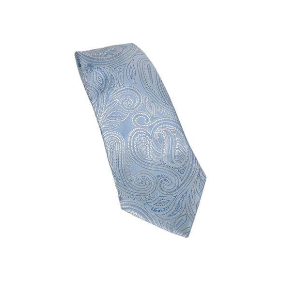 Donald J Trump Signature 100% Silk Light Blue Silver Shine Paisley Print Necktie - Picture 1 of 9